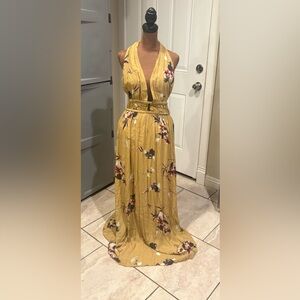ILLA ILLA Floral Mustard Halter Maxi Dress